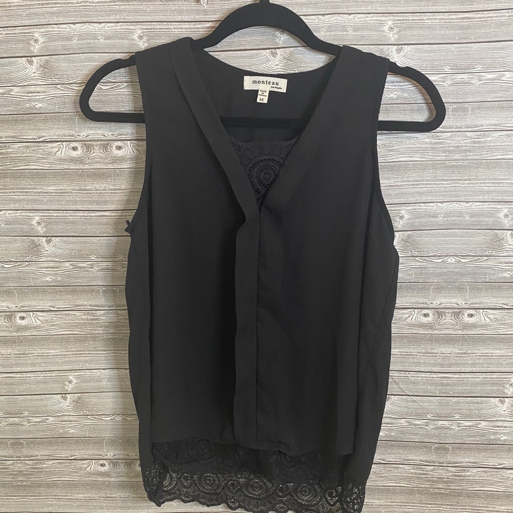 🐝 Monteau Black Tank with Lace Trim